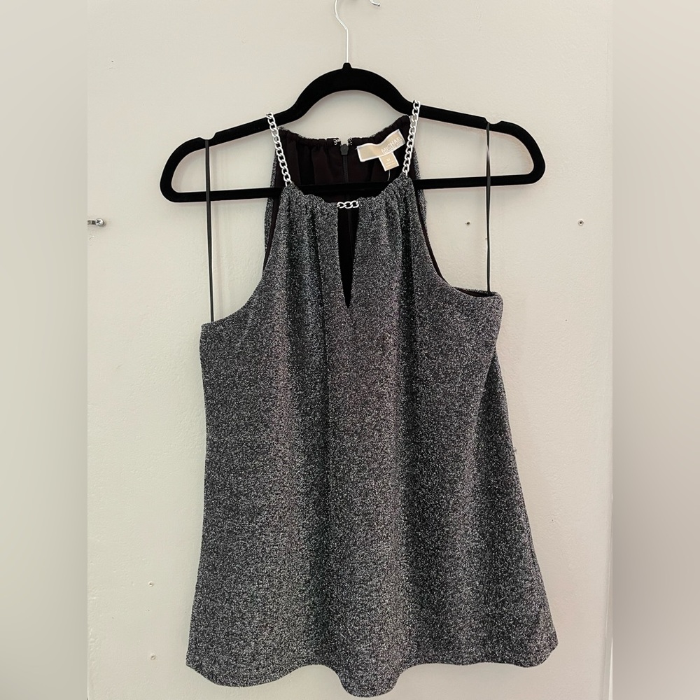 Michael Kors Black and Silver High Neck Top